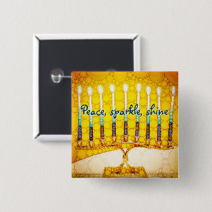 Badge Carré 5 Cm Yellow Gold Hanoukka Menorah Peace Sparkle Shine