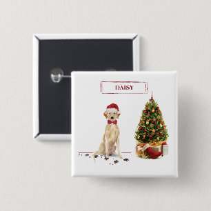 Badge Carré 5 Cm Yellow Labrador Retriever Drôle chien de Noël