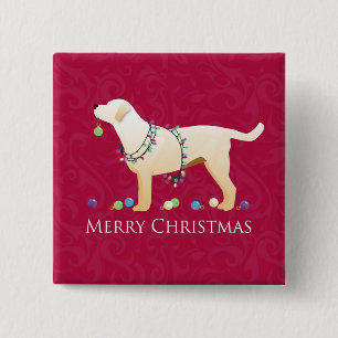Badge Carré 5 Cm Yellow Labrador Retriever Joyeux Noël Design