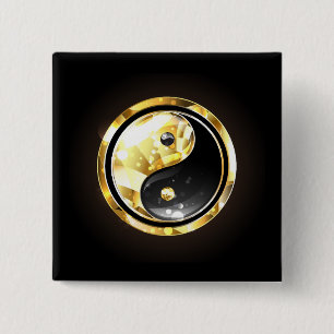 Badge Carré 5 Cm Yin Yang or sur noir