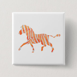Badge Carré 5 Cm Zebra Orange et Silhouette blanche