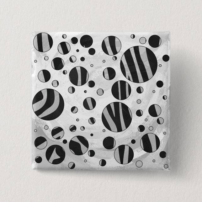 Badge Carré 5 Cm Zebra Polka point noir et gris clair (Devant)