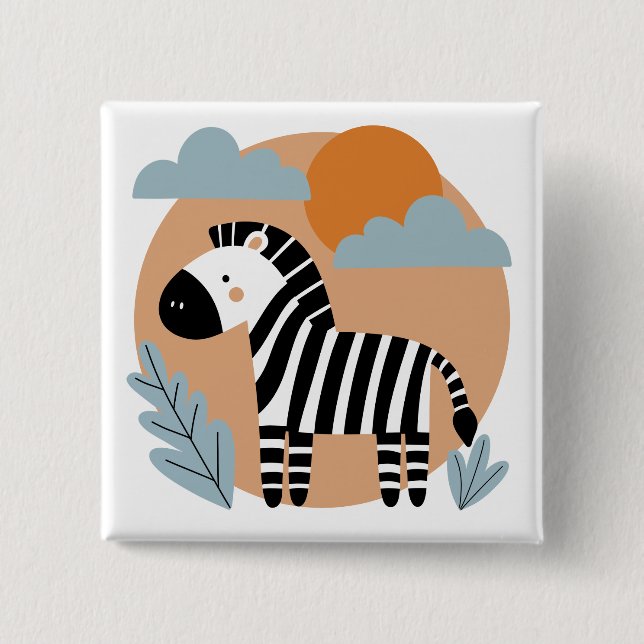 Badge Carré 5 Cm Zèbre Fantaisiste Influence Scandinave (Devant)
