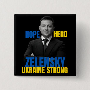 Badge Carré 5 Cm Zelensky Hope Héros Ukraine forte