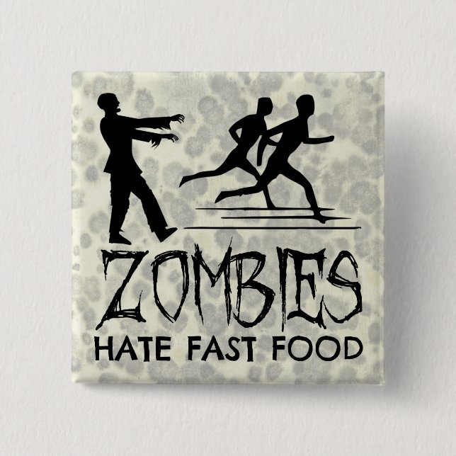 Badge Carré 5 Cm Zombies Hait Fast Food (Devant)