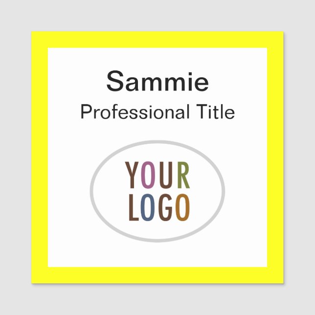 Badge Carré jaune Logo d'entreprise Magnétique ou  (Devant)