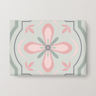 Badge Carreaux Floraux Pastel Vert