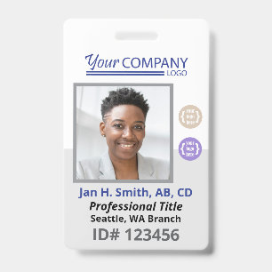 Badge Carte d'accès avec photo pour employés, logo bleu,