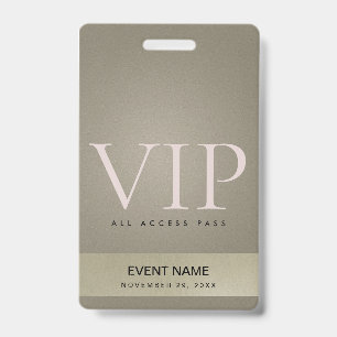BADGE CARTE D'ACCÈS ÉLÉGANT ARGENTÉ OR PÂLE ÉVÉNEMENT VI