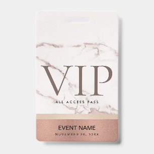 BADGE CARTE D'ACCÈS ÉVÉNEMENT VIP MARBRE ROSE GOLD ROSE