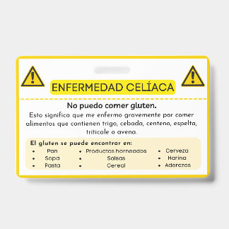 Badge Carte d'alerte d'allergie au gluten de la maladie 