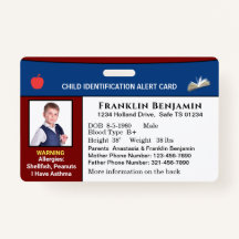 Carte d'alerte d'identification de photo enfant pe