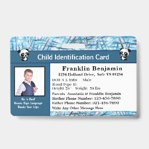 Badge Carte de personnalisation d'identité pour enfants