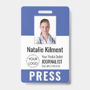 Badge Carte de presse journaliste Photo Nom Logo ID Bleu