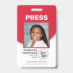 Badge Carte de presse journaliste rouge et blanc avec ph