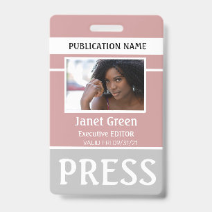 Badge Carte de presse personnalisée Dusty Pink avec phot