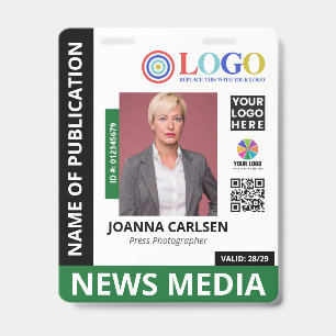 Badge Carte de presse QR Code Logo & 3 Photo Verte