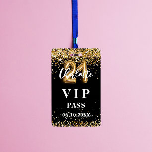 Badge carte de vip anniversaire 21 ans noir or