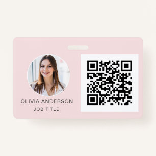 Badge Carte de visite photo couleur rose pâle QR Code