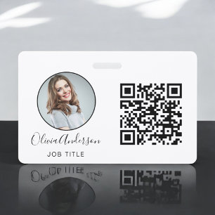 Badge Carte de visite professionnelle avec code QR blanc