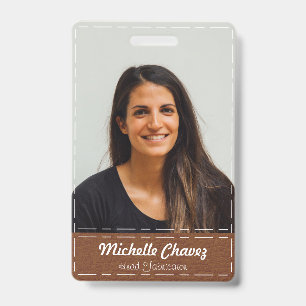 Badge Carte d'employé en cuir marron châtaigne personnal
