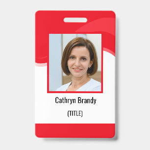 Badge Carte d'employé personnalisée rouge, photo, code-b