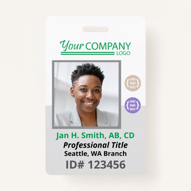 Badge Carte d'entrée photo d'employé du logo vert, code  (Devant)