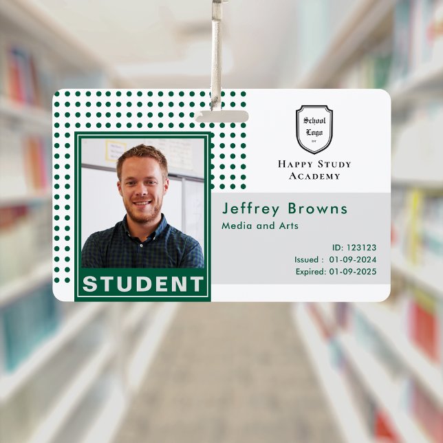 Badge Carte d'étudiant moderne Photo Dark Green Universi (Modern Student ID Photo Dark Green University Badge )