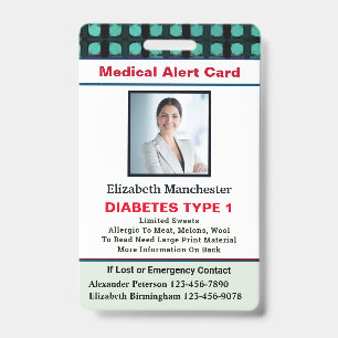 Badge Carte d'ID d'alerte Médicale Nom de photo personn