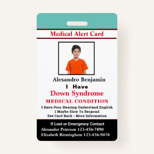 Badge Carte d'identification de l'ID d'alerte Médicale p