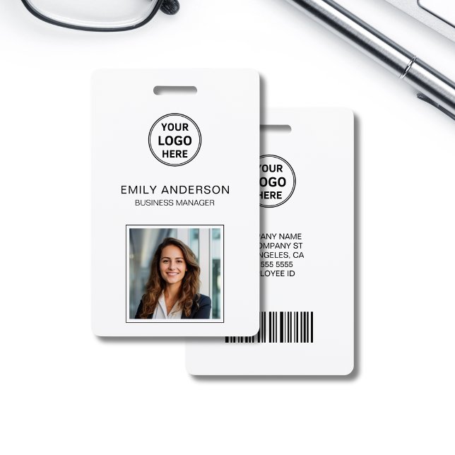 Badge Carte d'identité Code Barre d'affaires Logo Photo  (Business Bar Code ID Card Logo Photo Staff Badge)