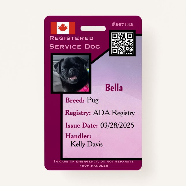 Badge Carte d'identité de chien de service insigne verti (Devant)