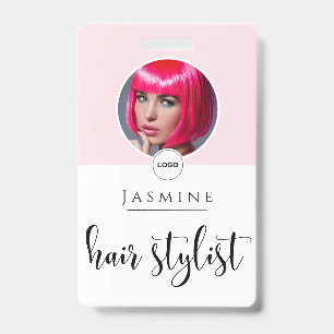 Badge Carte d'identité de coiffeur élégante rose pâle et
