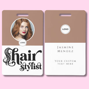 Badge Carte d'identité de coiffeur photo élégante blanch