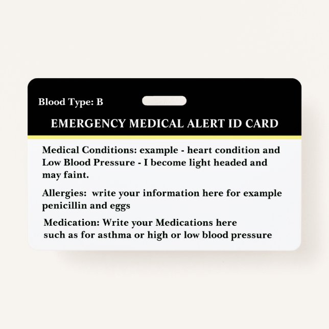 Badge Carte d'identité de contact d'urgence Médicale per (Devant)