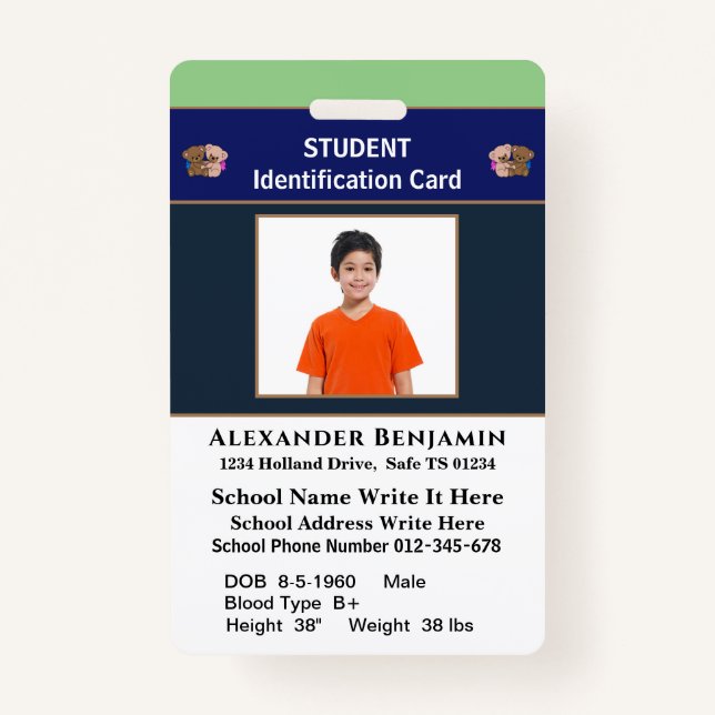 Badge Carte d'identité de l'école photo de l'élève Badg (Devant)