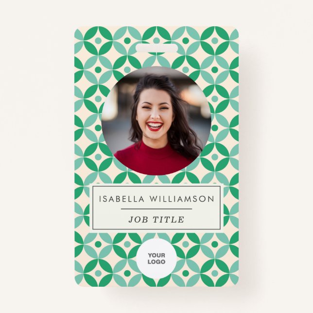 Badge Carte d'identité de l'employé vert géométrique (Devant)
