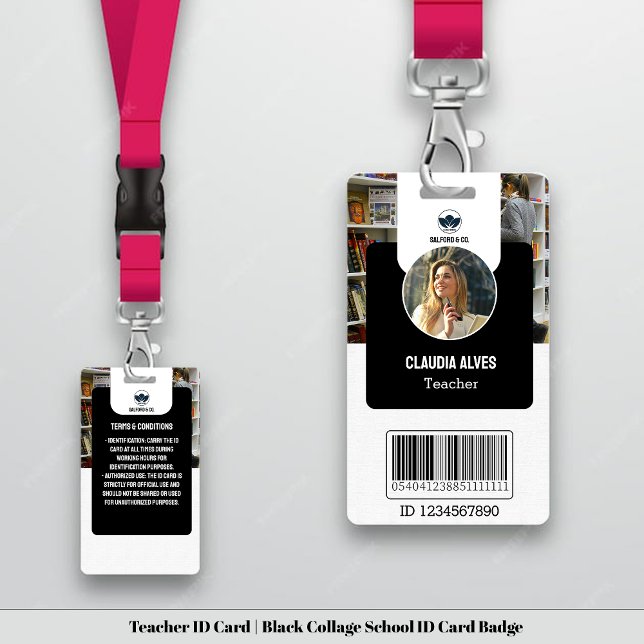 Badge Carte d'identité de l'enseignant | Carte d'identit (Teacher ID Card | Black Collage School ID Card Badge)
