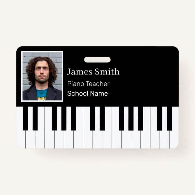 Badge Carte d'identité de l'enseignant en piano noir et  (Devant)