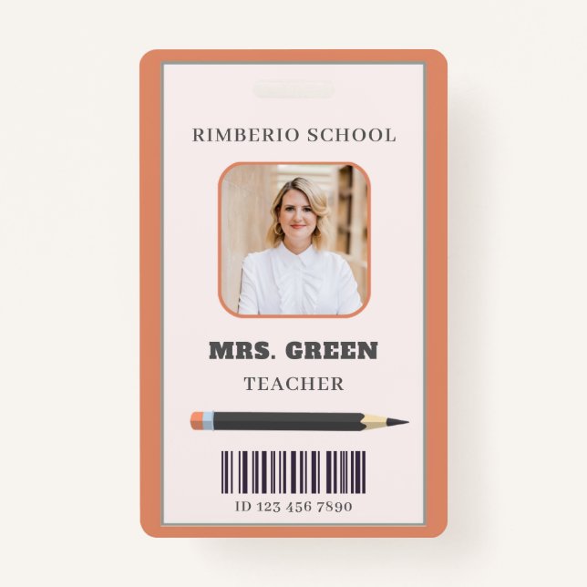 Badge Carte d'identité de l'enseignant Orange and Beige  (Devant)