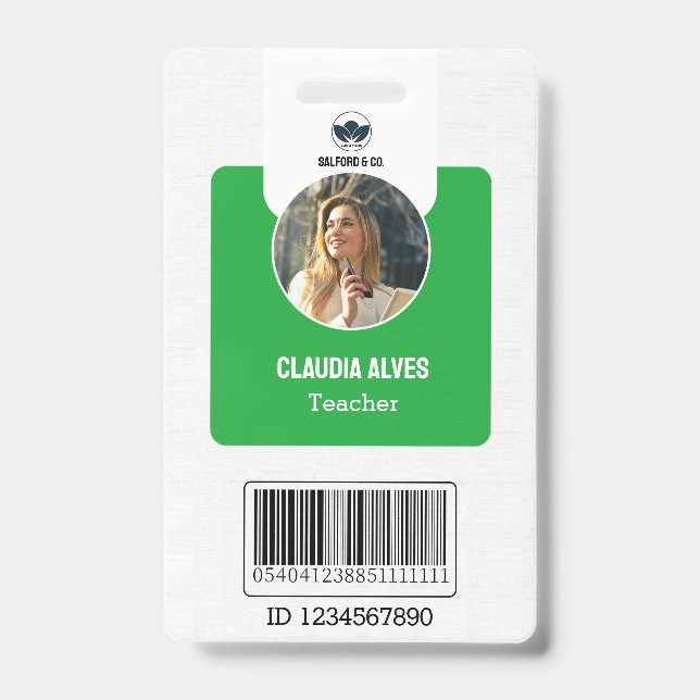 Badge Carte d'identité de l'enseignant simple | Green Co (Avant)