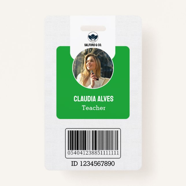 Badge Carte d'identité de l'enseignant simple | Green Co (Devant)