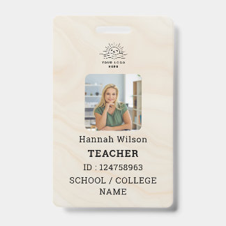 Badge Carte d'identité de professeur Nom École Modèle Ph