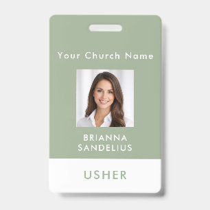 Badge Carte d'identité de servant d'église vert sauge mo
