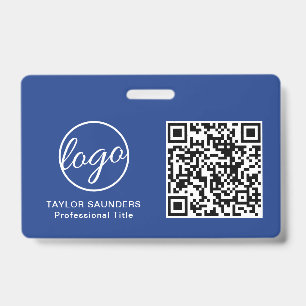 Badge Carte d'identité d'employé avec code QR bleu simpl