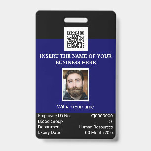 Badge Carte d'identité d'employé PERSONNALISÉE Marine ve
