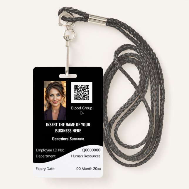 Badge Carte d'identité d'employé PERSONNALISÉE modifiabl (Devant avec lanière)