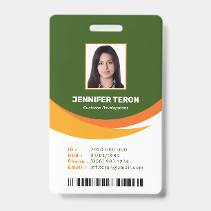 Badge Carte d'identité d'employé verte moderne personnal
