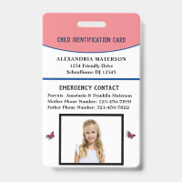 Carte d'identité d'enfant garçon fille Allergie