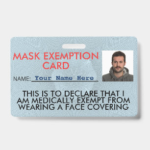 Badge Carte d'identité d'exemption de masque faciale